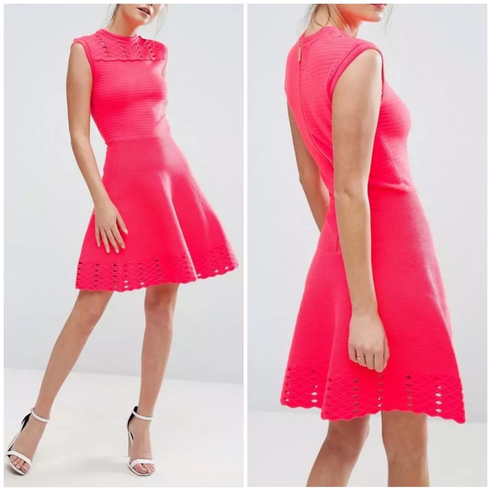 Ted Baker Jacquard Panel Skater Dress Size 8
